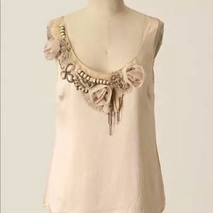 Anthropologie Cream Embellished Blouse